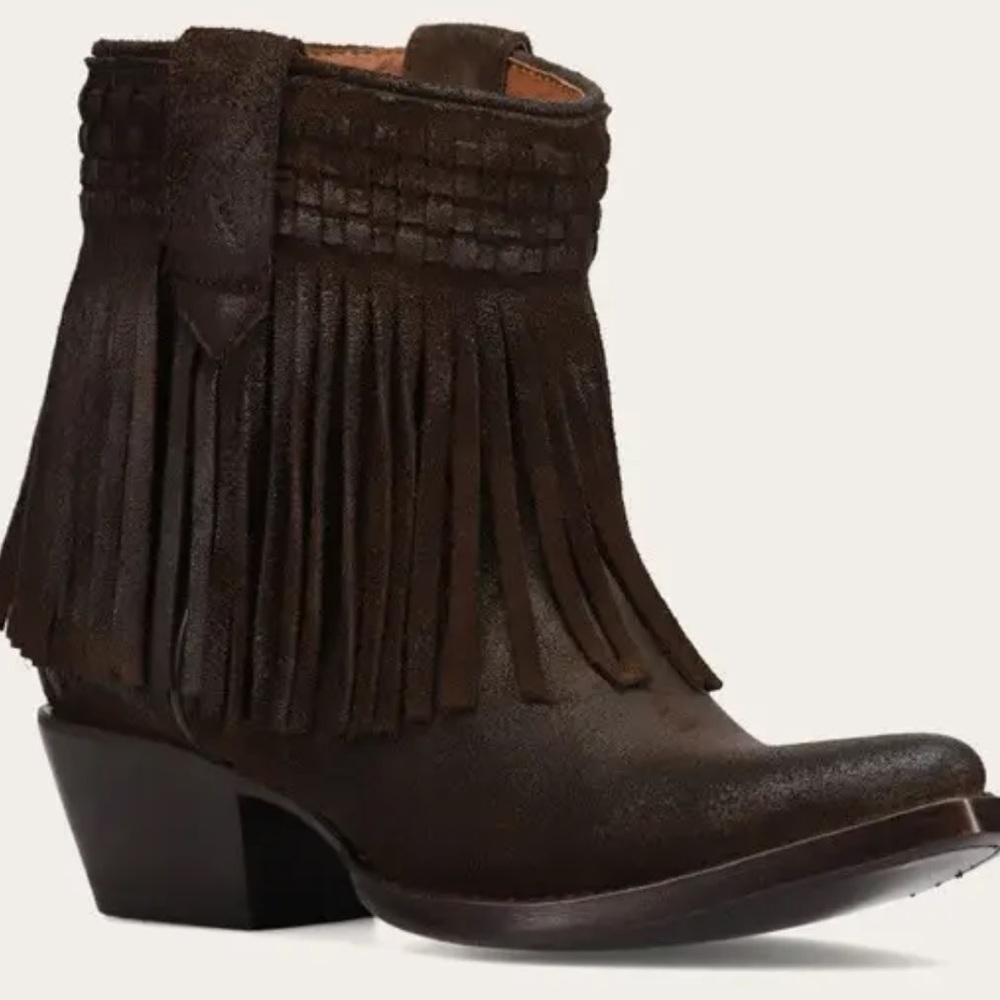 Frye Dark Brown Fringe Ankle Booties, Size 8.5, Excellent condition